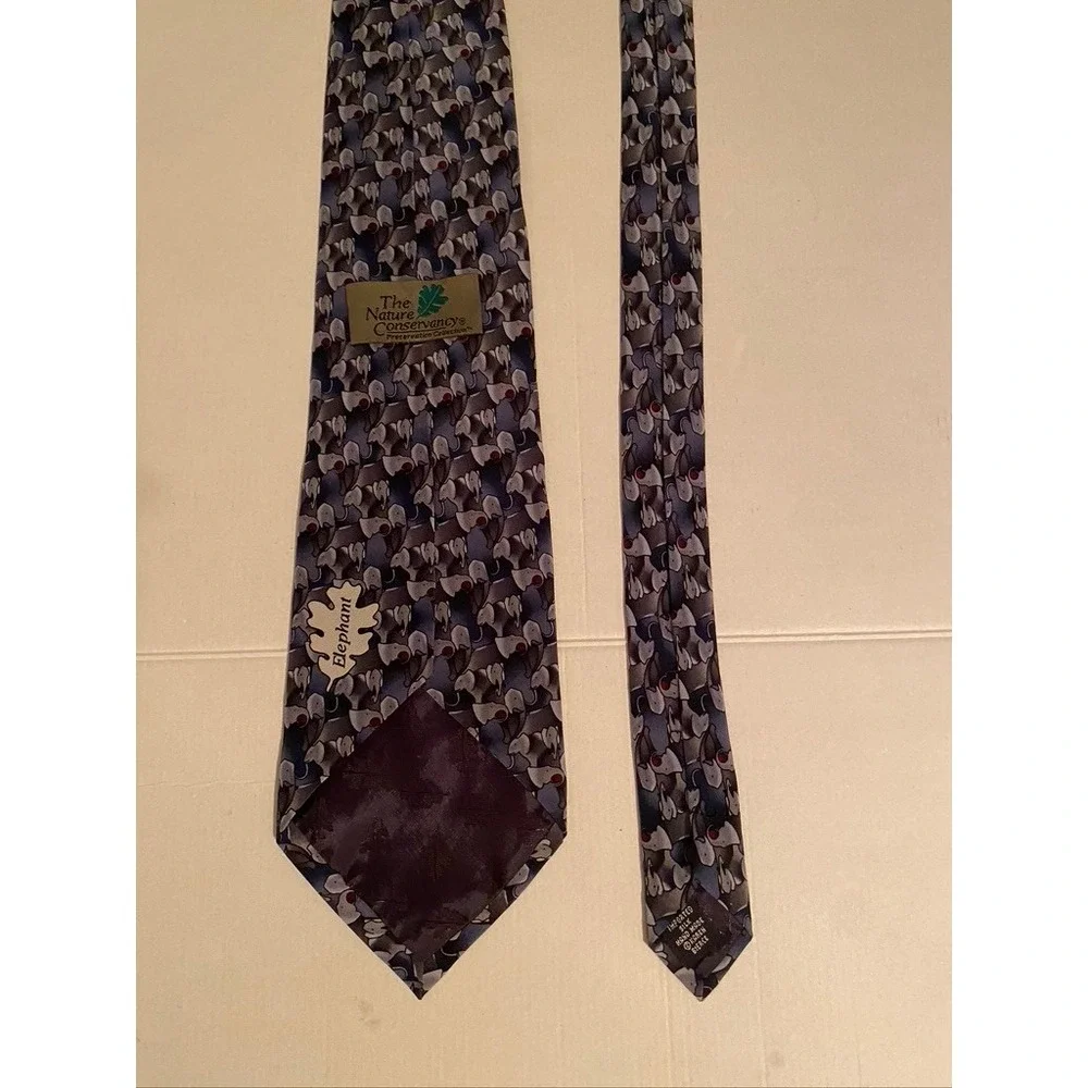 The Nature Conservancy Elephant Silk Tie Grey Blue Karen Bierce Preservation